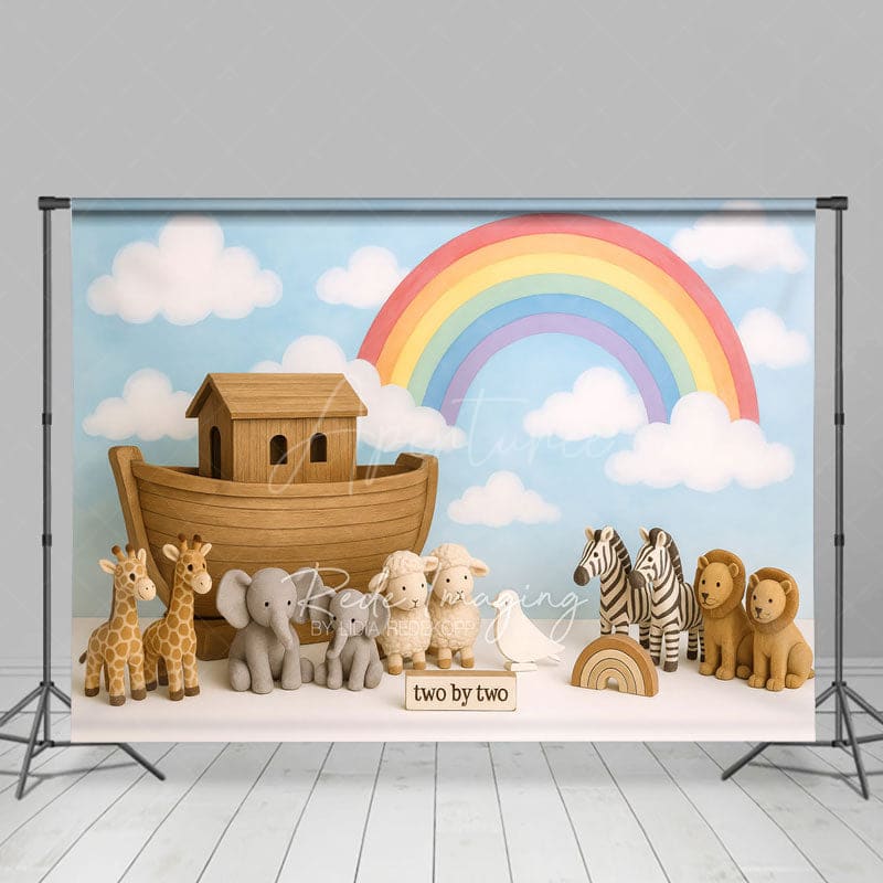Aperturee - Aperturee Rainbow Sky Animal Two By Two Cake Smash Backdrop