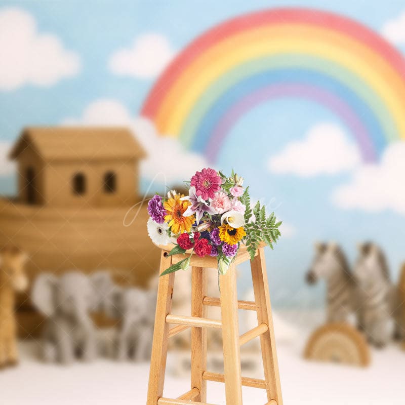 Aperturee - Aperturee Rainbow Sky Animal Two By Two Cake Smash Backdrop