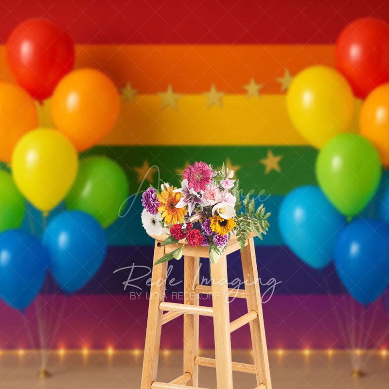 Aperturee - Aperturee Rainbow Stripe Wall Balloons Cake Smash Backdrop