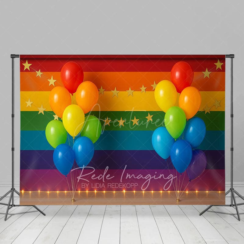 Aperturee - Aperturee Rainbow Stripe Wall Balloons Cake Smash Backdrop