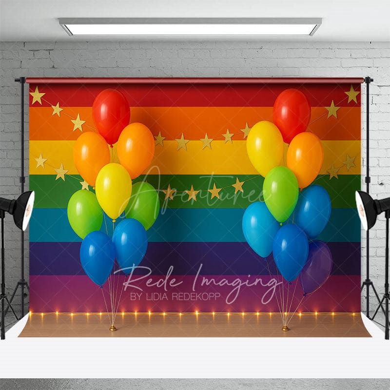 Aperturee - Aperturee Rainbow Stripe Wall Balloons Cake Smash Backdrop