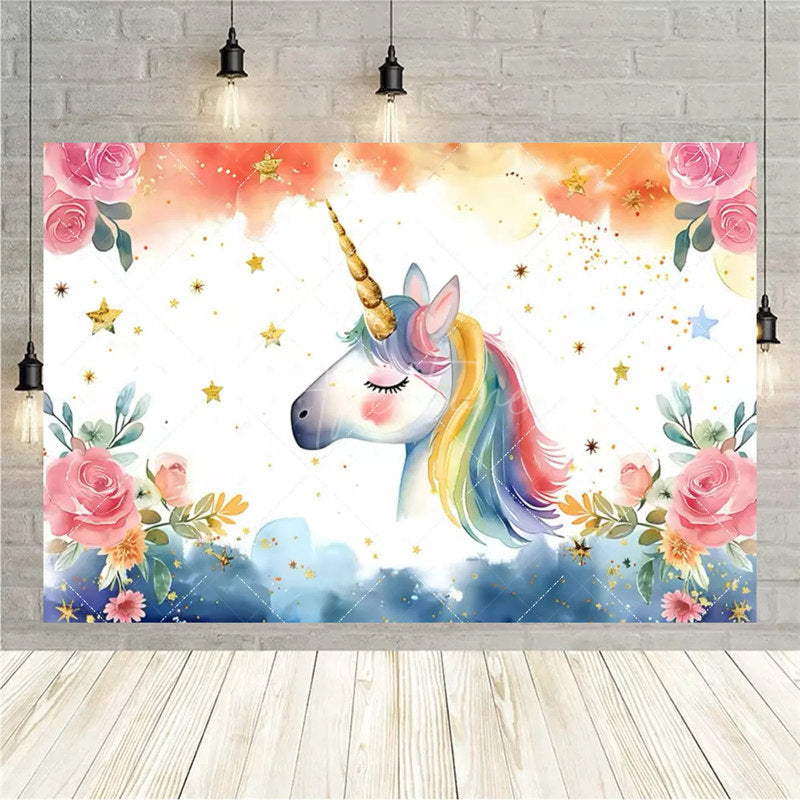 Aperturee Aperturee Rainbow Unicorn Birthday Backdrop Magical Fantasy Party Girly Photo Booth Background Decor