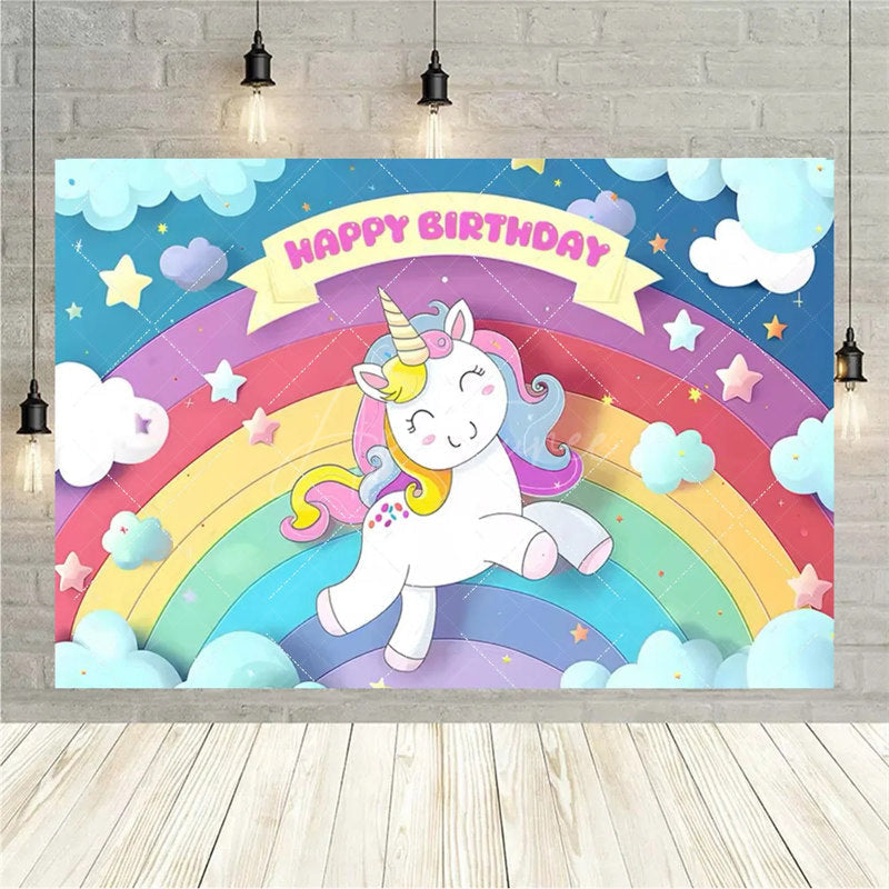 Aperturee Aperturee Rainbow Unicorn Birthday Backdrop Magical Fantasy Party Girly Photo Booth Background Decor