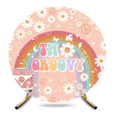 Aperturee - Aperturee Rainbow White Daisy Bus Two Groovy Round Backdrop