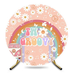Aperturee - Aperturee Rainbow White Daisy Bus Two Groovy Round Backdrop