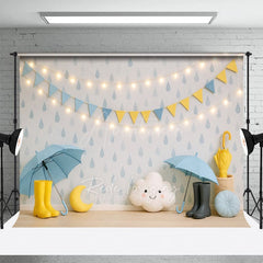 Aperturee - Aperturee Rainy Day Sky Light Flags Wooden Combo Set Backdrop
