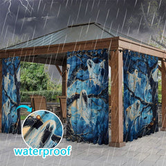Aperturee - Aperturee Rainy Ghosts Waterproof Printed Outdoor Curtains