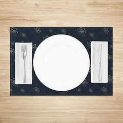 Aperturee - Aperturee Ramadan Kareem Golden Moon Set of 4 Placemats Eid Mubarak Lanterns and Floral Navy Blue Dining Table Mats