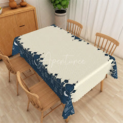 Aperturee - Aperturee Ramadan Kareem Navy Blue Border Rectangle Tablecloth Islamic Mosque and Crescent Moon Table Cover
