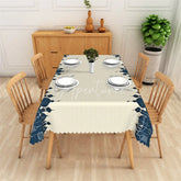 Aperturee - Aperturee Ramadan Kareem Navy Blue Border Rectangle Tablecloth Islamic Mosque and Crescent Moon Table Cover