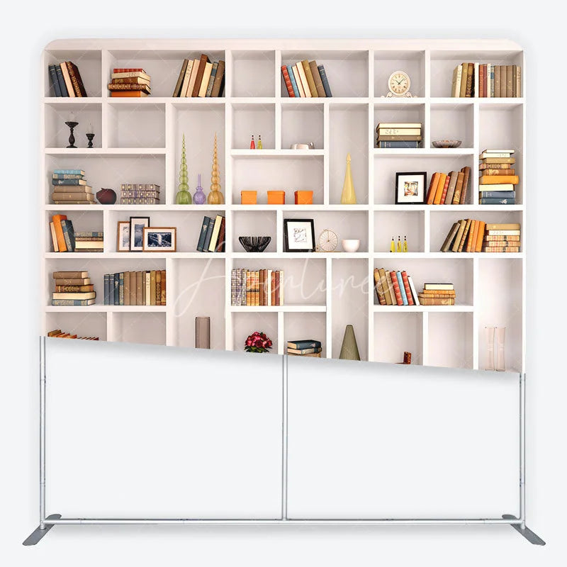 Aperturee - Aperturee Realistic Bookshelf with Classic Books and Elegant Decor Square Double-Sided Backdrop Study Library Photo Prop