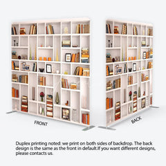 Aperturee - Aperturee Realistic Bookshelf with Classic Books and Elegant Decor Square Double-Sided Backdrop Study Library Photo Prop