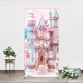 Aperturee - Aperturee Rectangle Arch Backdrop with Pink Blue Candy Castle Whimsical Winter Wonderland Holiday Party Decor