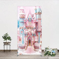 Aperturee - Aperturee Rectangle Arch Backdrop with Pink Blue Candy Castle Whimsical Winter Wonderland Holiday Party Decor
