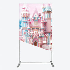 Aperturee - Aperturee Rectangle Arch Backdrop with Pink Blue Candy Castle Whimsical Winter Wonderland Holiday Party Decor