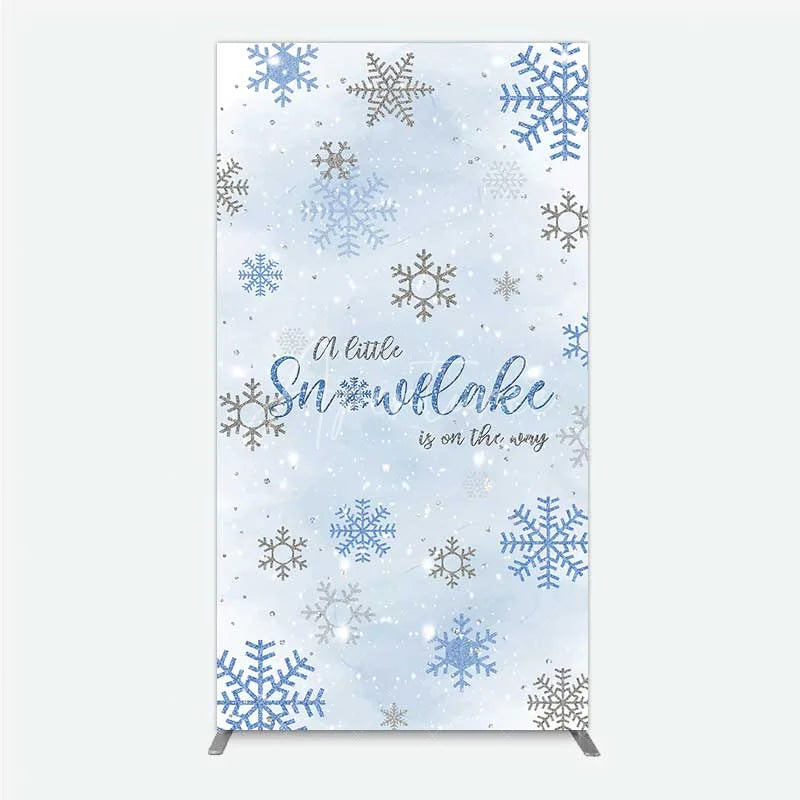 Aperturee - Aperturee Rectangle Backdrop A Little Snowflake Is On The Way Cover Winter Blue Silver Baby Shower Background Boy Party Prop