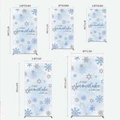 Aperturee - Aperturee Rectangle Backdrop A Little Snowflake Is On The Way Cover Winter Blue Silver Baby Shower Background Boy Party Prop