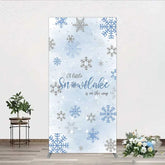 Aperturee - Aperturee Rectangle Backdrop A Little Snowflake Is On The Way Cover Winter Blue Silver Baby Shower Background Boy Party Prop