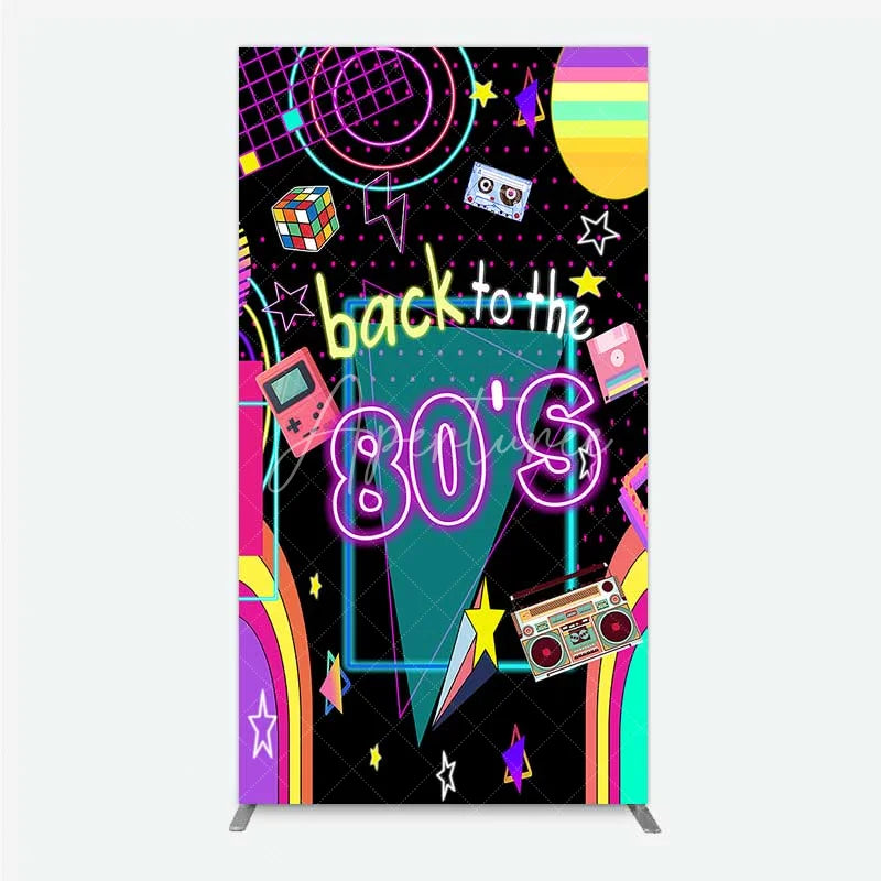 Aperturee - Aperturee Rectangle Backdrop Back to the 80s Neon Retro Cover Glow Party Graffiti Geometric Chiara Wall Background Birthday
