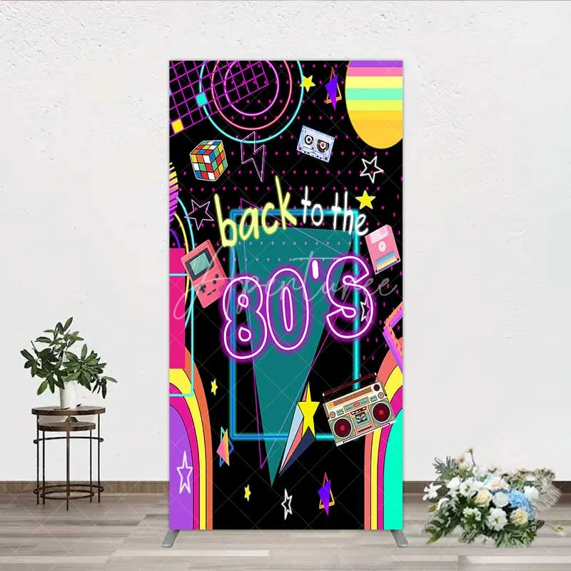 Aperturee - Aperturee Rectangle Backdrop Back to the 80s Neon Retro Cover Glow Party Graffiti Geometric Chiara Wall Background Birthday