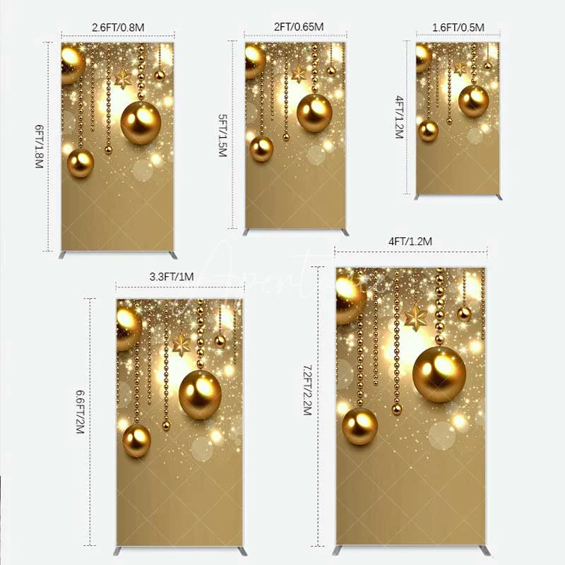 Aperturee - Aperturee Rectangle Backdrop Christmas Gold Baubles Luxury Hanging Ornaments Sparkle Rectangle Cover