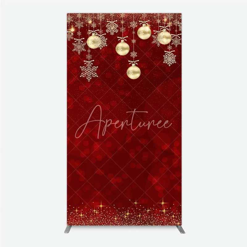 Aperturee - Aperturee Rectangle Backdrop Christmas Red Gold Ornaments Cover Winter Snowflake Glitter Chiara Wall Background Holiday Party