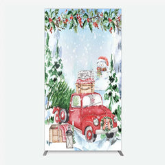 Aperturee - Aperturee Rectangle Backdrop Christmas Red Truck Winter Snow Cover Watercolor Pine Tree Xmas Decoration Holiday Party Photo Prop