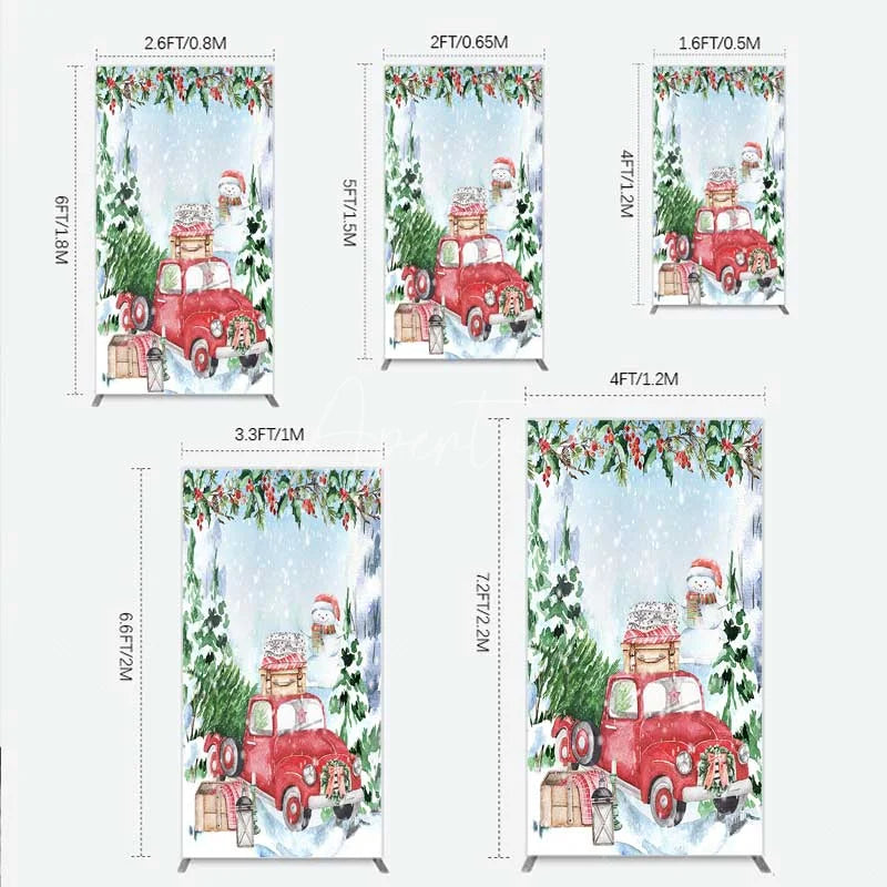 Aperturee - Aperturee Rectangle Backdrop Christmas Red Truck Winter Snow Cover Watercolor Pine Tree Xmas Decoration Holiday Party Photo Prop