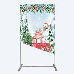 Aperturee - Aperturee Rectangle Backdrop Christmas Red Truck Winter Snow Cover Watercolor Pine Tree Xmas Decoration Holiday Party Photo Prop