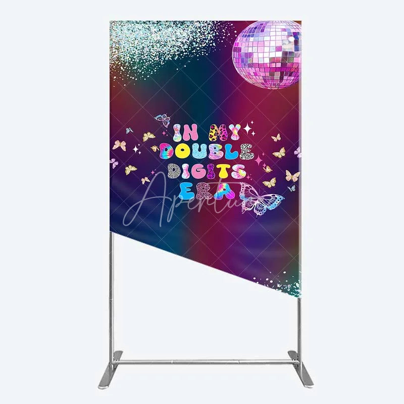 Aperturee - Aperturee Rectangle Backdrop In My Double Digits Era Groovy Disco Ball Butterfly Birthday Rectangle Cover