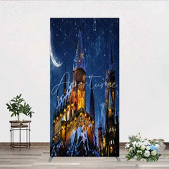 Aperturee - Aperturee Rectangle Backdrop Magic Castle Night Wizard School Winter Moon Starry Sky Rectangle Cover
