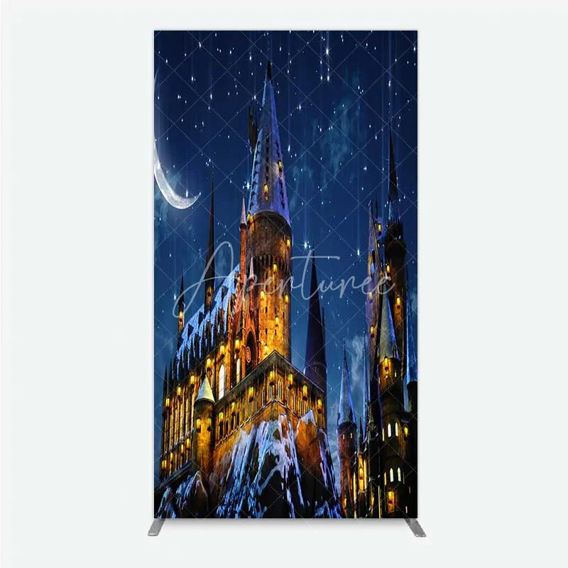 Aperturee - Aperturee Rectangle Backdrop Magic Castle Night Wizard School Winter Moon Starry Sky Rectangle Cover
