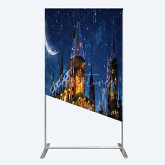Aperturee - Aperturee Rectangle Backdrop Magic Castle Night Wizard School Winter Moon Starry Sky Rectangle Cover