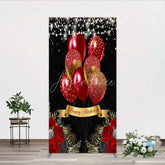 Aperturee - Aperturee Rectangle Backdrop Red Gold Balloons Happy Birthday Cover Black Floral Rose Chiara Wall Background Party Decoration