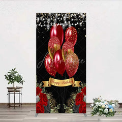 Aperturee - Aperturee Rectangle Backdrop Red Gold Balloons Happy Birthday Cover Black Floral Rose Chiara Wall Background Party Decoration