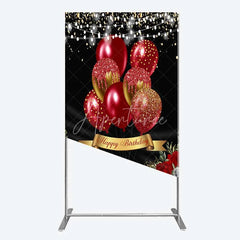Aperturee - Aperturee Rectangle Backdrop Red Gold Balloons Happy Birthday Cover Black Floral Rose Chiara Wall Background Party Decoration