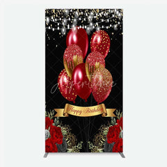 Aperturee - Aperturee Rectangle Backdrop Red Gold Balloons Happy Birthday Cover Black Floral Rose Chiara Wall Background Party Decoration