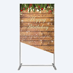 Aperturee - Aperturee Rectangle Backdrop Rustic Wood Christmas Happy Birthday Cover Winter Pine Tree Light Background Holiday Born Party