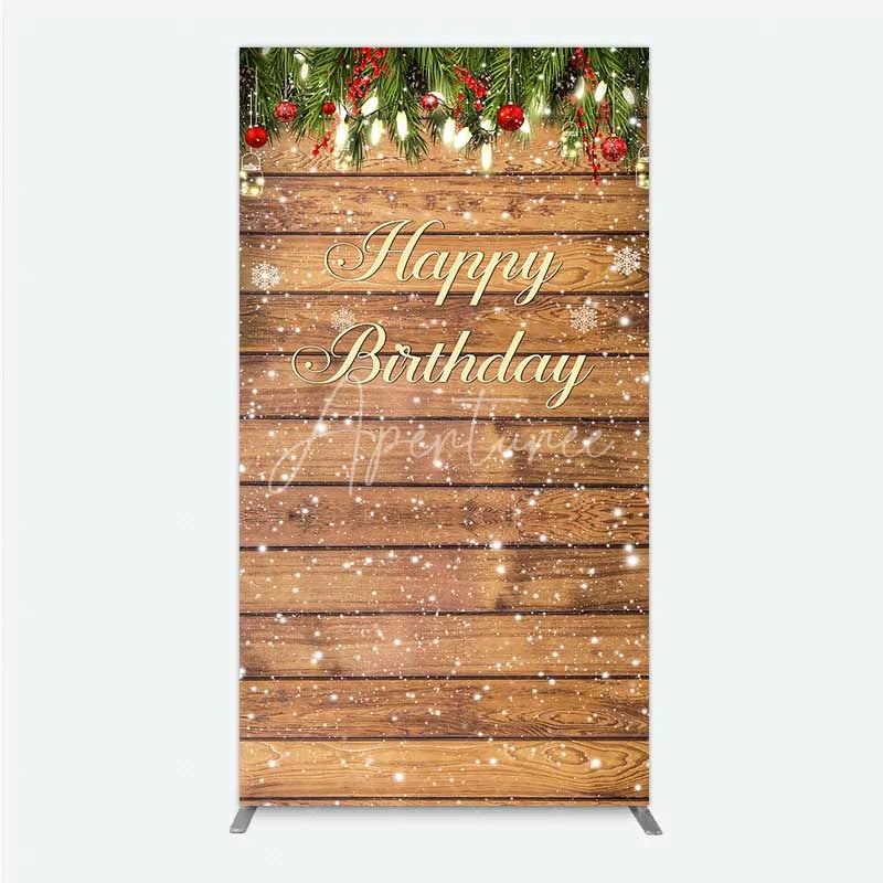 Aperturee - Aperturee Rectangle Backdrop Rustic Wood Christmas Happy Birthday Cover Winter Pine Tree Light Background Holiday Born Party