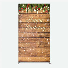Aperturee - Aperturee Rectangle Backdrop Rustic Wood Christmas Happy Birthday Cover Winter Pine Tree Light Background Holiday Born Party
