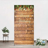 Aperturee - Aperturee Rectangle Backdrop Rustic Wood Christmas Happy Birthday Cover Winter Pine Tree Light Background Holiday Born Party