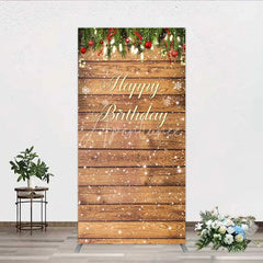 Aperturee - Aperturee Rectangle Backdrop Rustic Wood Christmas Happy Birthday Cover Winter Pine Tree Light Background Holiday Born Party