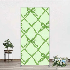 Aperturee - Aperturee Rectangle Backdrop Sage Green Bow Ribbon Lattice Pattern Party Decoration