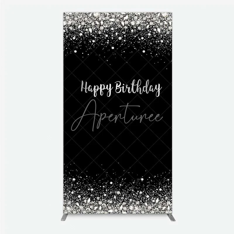 Aperturee - Aperturee Rectangle Backdrop Silver Diamonds Glitz Black Background Sparkle Happy Birthday Rectangle Cover