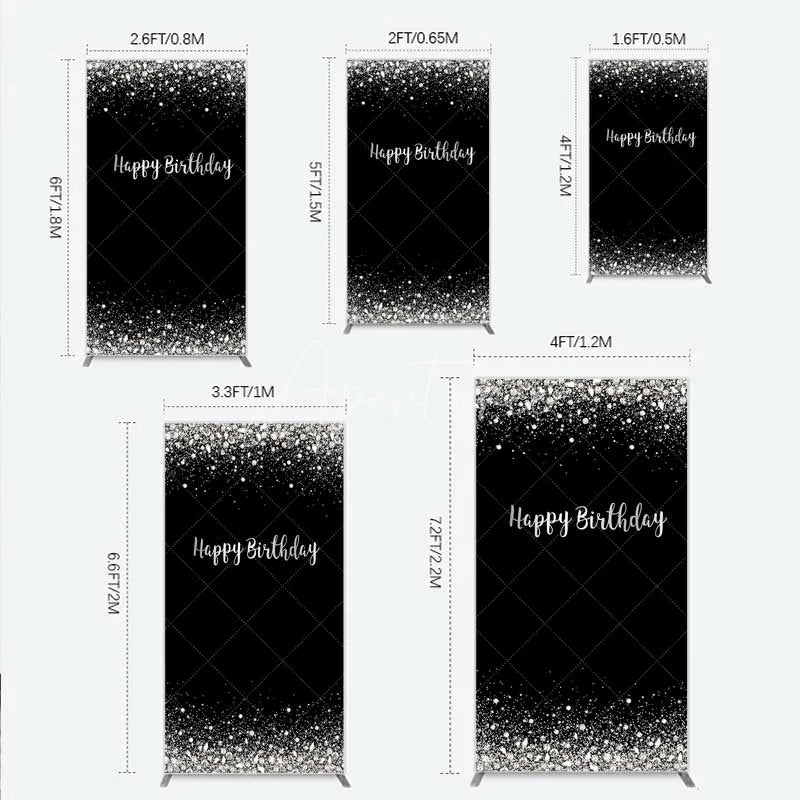 Aperturee - Aperturee Rectangle Backdrop Silver Diamonds Glitz Black Background Sparkle Happy Birthday Rectangle Cover