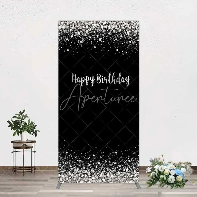 Aperturee - Aperturee Rectangle Backdrop Silver Diamonds Glitz Black Background Sparkle Happy Birthday Rectangle Cover