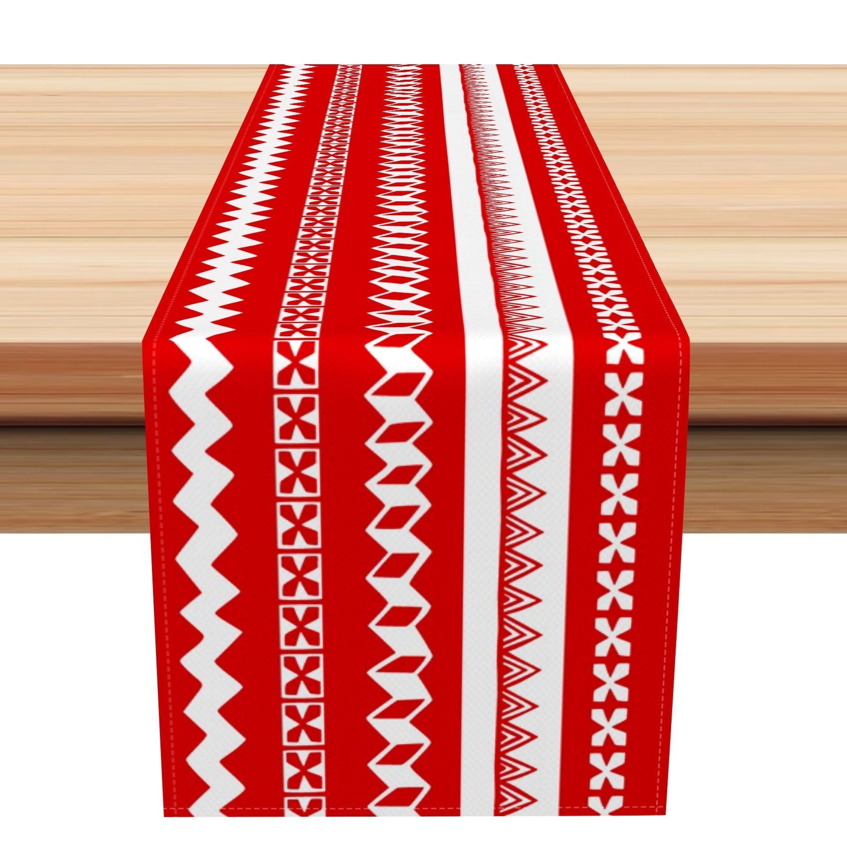 Aperturee - Aperturee Red Abstract Fair Isle Stripe Christmas Table Runner