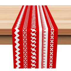 Aperturee - Aperturee Red Abstract Fair Isle Stripe Christmas Table Runner