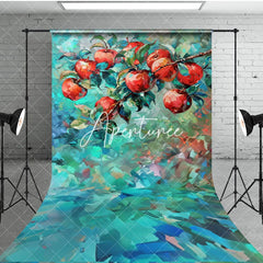 Aperturee - Aperturee Red Abstract Painted Apples Fine Art Sweep Backdrop