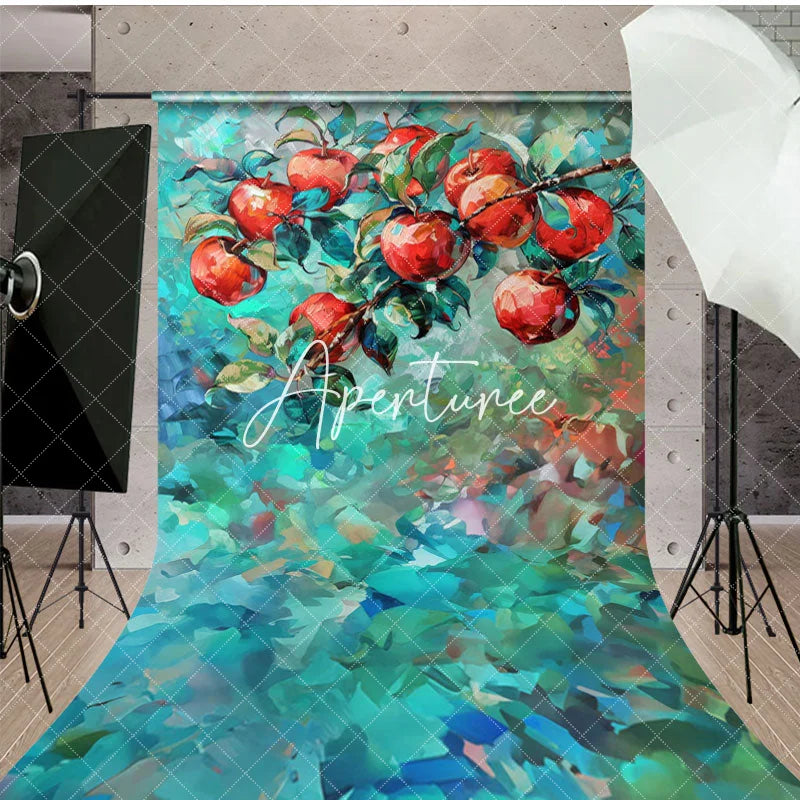 Aperturee - Aperturee Red Abstract Painted Apples Fine Art Sweep Backdrop